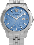 Versace V-Urban Light Blue Dial Silver Steel Strap Watch for Men - VELQ00419 Authentic Buy Shop Now