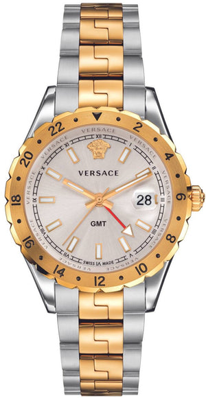 Versace Hellenyium GMT Silver Dial Two Tone Steel Strap Watch for Men - V11030015 Authentic Buy Shop Now