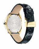 Versace Shadov Quartz Gold Dial Black Leather Strap Watch for Women - VEBM00318 Authentic Buy Shop Now