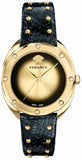 Versace Shadov Quartz Gold Dial Black Leather Strap Watch for Women - VEBM01118 Authentic Buy Shop Now