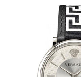Versace V-Circle Silver Dial Black Leather Strap Watch for Men - VEBQ01219 Authentic Buy Shop Now