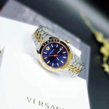 Versace Hellenyium Quartz Blue Dial Two Tone Steel Strap Watch For Men - VEVK00520 Authentic Buy Shop Now