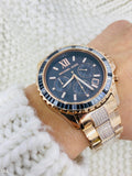 Michael Kors Everest Chronograph Black Dial Rose Gold Steel Strap Watch For Women - MK5875 Authentic Buy Shop Now