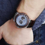 Guess Rigor Analogue Quartz Blue Dial Brown Leather Strap Watch For Men - W0040G10 Authentic Buy Shop Now