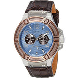 Guess Rigor Analogue Quartz Blue Dial Brown Leather Strap Watch For Men - W0040G10 Authentic Buy Shop Now