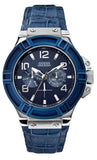 Guess Rigor Multifunction Chronograph Blue Dial Blue Leather Strap Watch For Men - W0040G7 Authentic Buy Shop Now