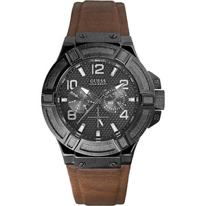 Guess Rigor Analog Quartz Black Dial Brown Leather Strap Watch For Men - W0040G2 Authentic Buy Shop Now