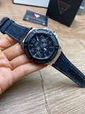 Guess Indovina Quartz Black Dial Black Leather Strap Watch For Men - W0040G9 Authentic Buy Shop Now