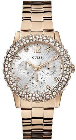 Guess Dazzler Diamonds Silver Dial Rose Gold Steel Strap Watch for Women - W0335L3 Authentic Buy Shop Now