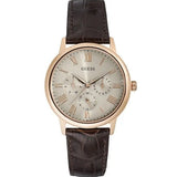 Guess Wafer Quartz Beige Dial Brown Leather Strap Watch For Men - W0496G1 Authentic Buy Shop Now