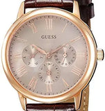 Guess Wafer Quartz Beige Dial Brown Leather Strap Watch For Men - W0496G1 Authentic Buy Shop Now