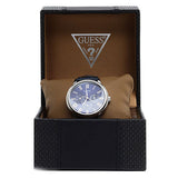 Guess Wafer Chronograph Quartz Blue Dial Blue Leather Strap Watch For Men - W0496G3 Authentic Buy Shop Now