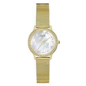 Guess Chelsea Mother of Pearl White Dial Gold Mesh Strap Watch For Women - W0647L3 Authentic Buy Shop Now
