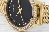 Guess Chelsea Crystals Black Dial Gold Mesh Bracelet Watch For Women - W0647L8 Authentic Buy Shop Now