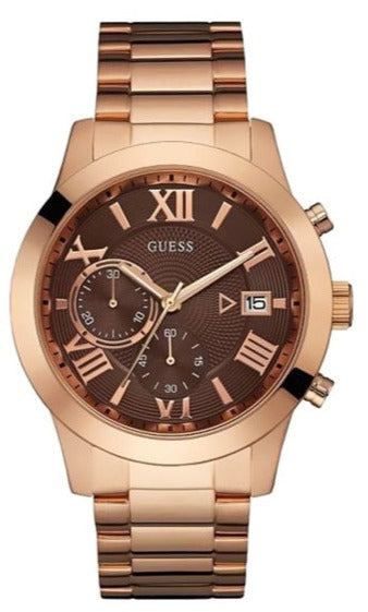 Guess Iconic Signature Brown Dial Rose Gold Steel Strap Watch For Men - W0668G1 Authentic Buy Shop Now