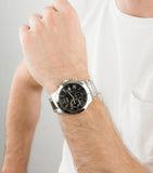 Guess Atlas Chronograph Black Dial Silver Steel Strap Watch For Men - W0668G3 Authentic Buy Shop Now