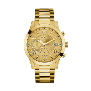 Guess Atlas Chronograph Gold Dial Gold Steel Strap Watch For Men - W0668G4 Authentic Buy Shop Now