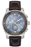 Guess Pinnacle Chronograph Quartz Blue Dial Brown Leather Strap Watch For Men - W0673G1 Authentic Buy Shop Now