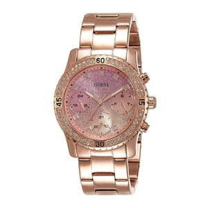 Guess Confetti Pink Dial Rose Gold Steel Strap Watch For Women - W0774L3 Authentic Buy Shop Now