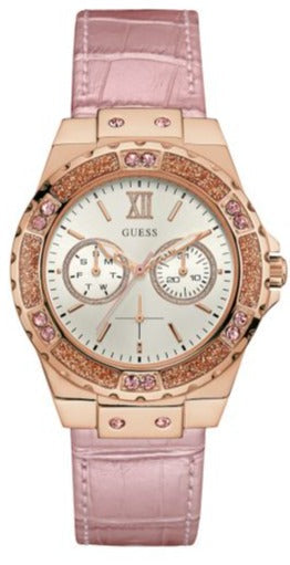 Guess Limelight Quartz Analog White Dial Pink Leather Strap Watch For Women - W0775l3 Authentic Buy Shop Now