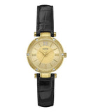 Guess Park Avenue Quartz Gold Dial Black Leather Strap Watch For Women - W0838L1 Authentic Buy Shop Now
