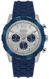 Guess Caliber Chronograph White Dial Blue Rubber Strap Watch for Men - W0864G6 Authentic Buy Shop Now