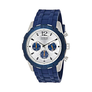 Guess Caliber Chronograph White Dial Blue Rubber Strap Watch for Men - W0864G6 Authentic Buy Shop Now