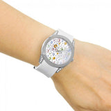 Guess Wanderlust Crystals Silver Dial White Rubber Strap Watch For Women - W1059L3 Authentic Buy Shop Now