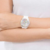 Guess Wanderlust Crystals Silver Dial White Rubber Strap Watch For Women - W1059L3 Authentic Buy Shop Now
