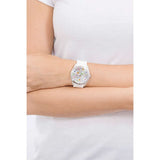 Guess Wanderlust Crystals Silver Dial White Rubber Strap Watch for Women - W1059L1 Authentic Buy Shop Now
