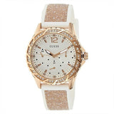 Guess Swirl Quartz Silver Dial White Rubber Strap Watch For Women - W1096l2 Authentic Buy Shop Now