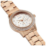 Guess Bedazzle Diamonds Silver Dial Rose Gold Steel Strap Watch For Women - W1097L3 Authentic Buy Shop Now