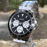 Guess Odyssey Black Dial Silver Steel Strap Watch For Men - W1107G1 Authentic Buy Shop Now