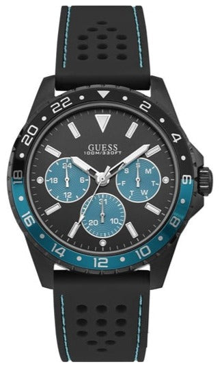 Guess Odyssey Quartz Black Dial Black Leather Strap Watch For Men - W1108G5 Authentic Buy Shop Now