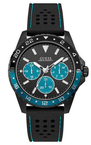 Guess Odyssey Quartz Black Dial Black Leather Strap Watch For Men - W1108G5 Authentic Buy Shop Now