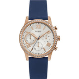 Guess Solar White Rose Gold Dial Blue Rubber Strap Watch For Women - W1135L3 Authentic Buy Shop Now