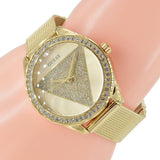 Guess Tri Glitz Quartz Diamonds Gold Dial Gold Mesh Bracelet Watch For Women - W1142L2 Authentic Buy Shop Now