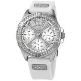 Guess Frontier Diamonds Silver Dial White Rubber Strap Watch For Women - W1160L4 Authentic Buy Shop Now