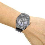 Guess G Twist Diamonds Purple Dial Black Steel Strap Watch For Women - W1201L4 Authentic Buy Shop Now