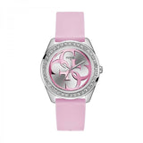 Guess G-Twist Diamonds Silver Dial Pink Rubber Strap Watch for Women - W1240L1 Authentic Buy Shop Now