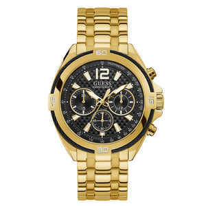 Guess Surge Chronograph Black Dial Gold Steel Strap Watch for Men - W1258G2 Authentic Buy Shop Now