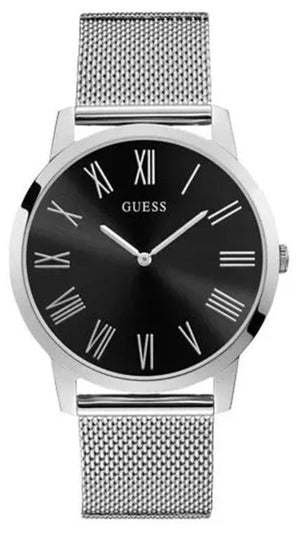 Guess Analog Black Dial Silver Mesh Bracelet Watch for Men - W1263G1 Authentic Buy Shop Now