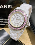 Chanel J12 Sapphire Bezel Ceramic White Dial White Steel Strap Watch for Women - J12 H2010 Authentic Buy Shop Now
