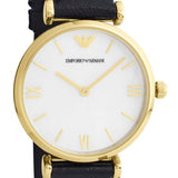 Emporio Armani Gianni T-Bar Quartz Mother of Pearl Dial Black Leather Strap Watch For Women - AR1910 Authentic Buy Shop Now