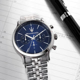Maserati Epoca Chronograph Blue Dial Silver Steel Strap Watch For Men - R8873618024 Authentic Buy Shop Now