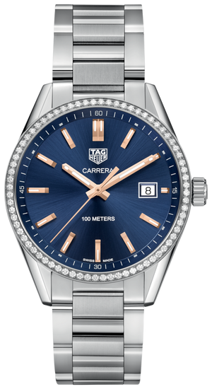 Tag Heuer Carrera Quartz Diamonds Blue Dial Silver Steel Strap Watch for Women - WAR1114.BA0601 Authentic Buy Shop Now