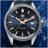 Tag Heuer Carrera Quartz Diamonds Blue Dial Blue Leather Strap Watch for Women - WAR1114.FC6391 Authentic Buy Shop Now