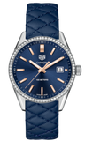 Tag Heuer Carrera Quartz Diamonds Blue Dial Blue Leather Strap Watch for Women - WAR1114.FC6391 Authentic Buy Shop Now