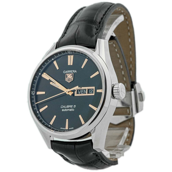 Tag Heuer Carrera Calibre 5 Automatic Black Dial Black Leather Strap Watch for Men - WAR201C.FC6266 Authentic Buy Shop Now