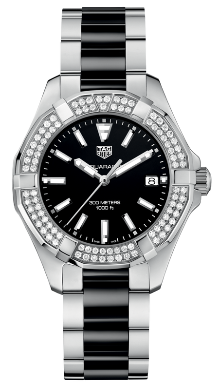Tag Heuer Aquaracer Quartz Diamonds Black Dial Two Tone Steel Strap Watch for Men - WAY131E.BA0913 Authentic Buy Shop Now
